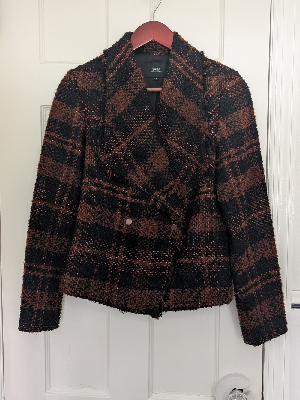 Saba Women's Brown & Black Plaid Bouclé Jacket